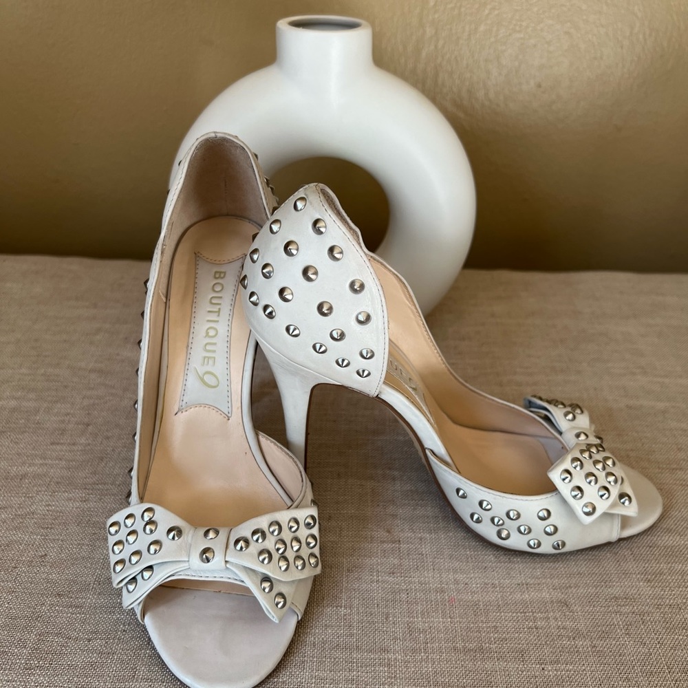 Boutique 9 white studded peep toe heels